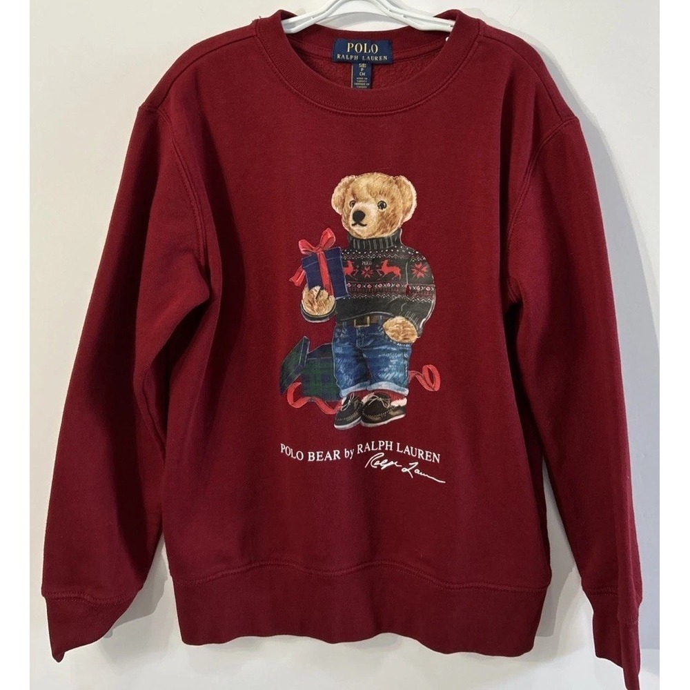 Boys POLO RALPH LAUREN Polo Holiday Bear Pullover Sweatshirt Christmas Sz 8